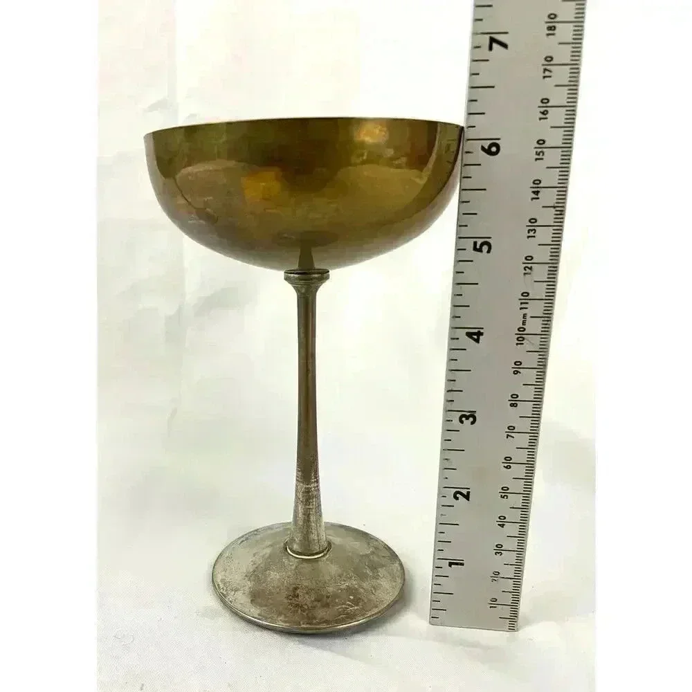 VTG Pair Leonard Silver‎ Toned Brass Tarnished Goblets Chalice